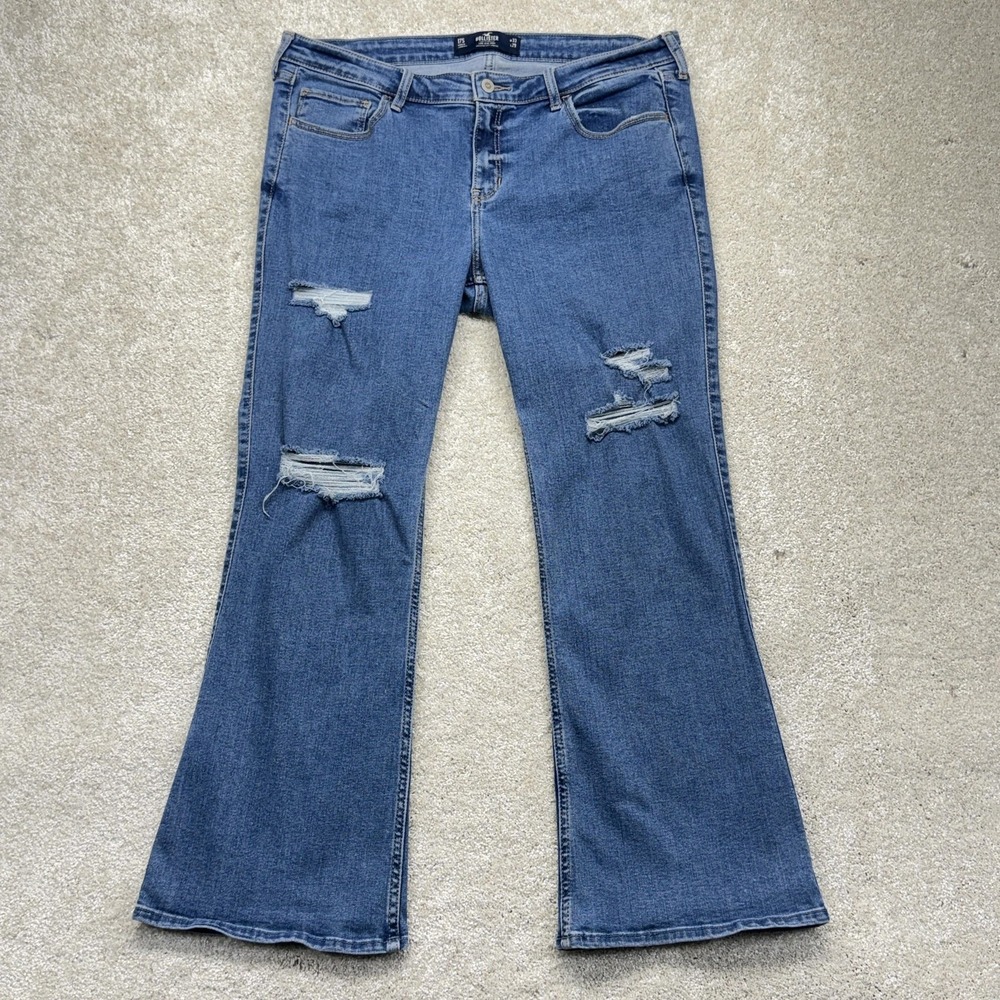 Hollister Low-Rise Boot Jeans Juniors 17S Blue‎ Medium Wash Distressed Stretch